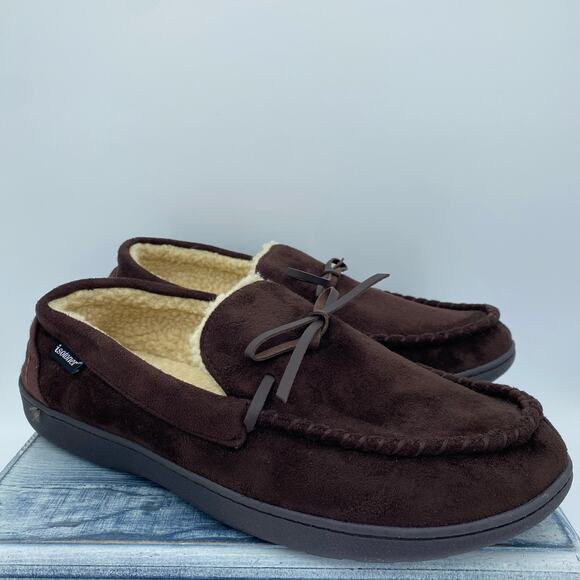 Isotoner Men’s Recycled Moccasin Slippers Brown Size 11 - Picture 1 of 10